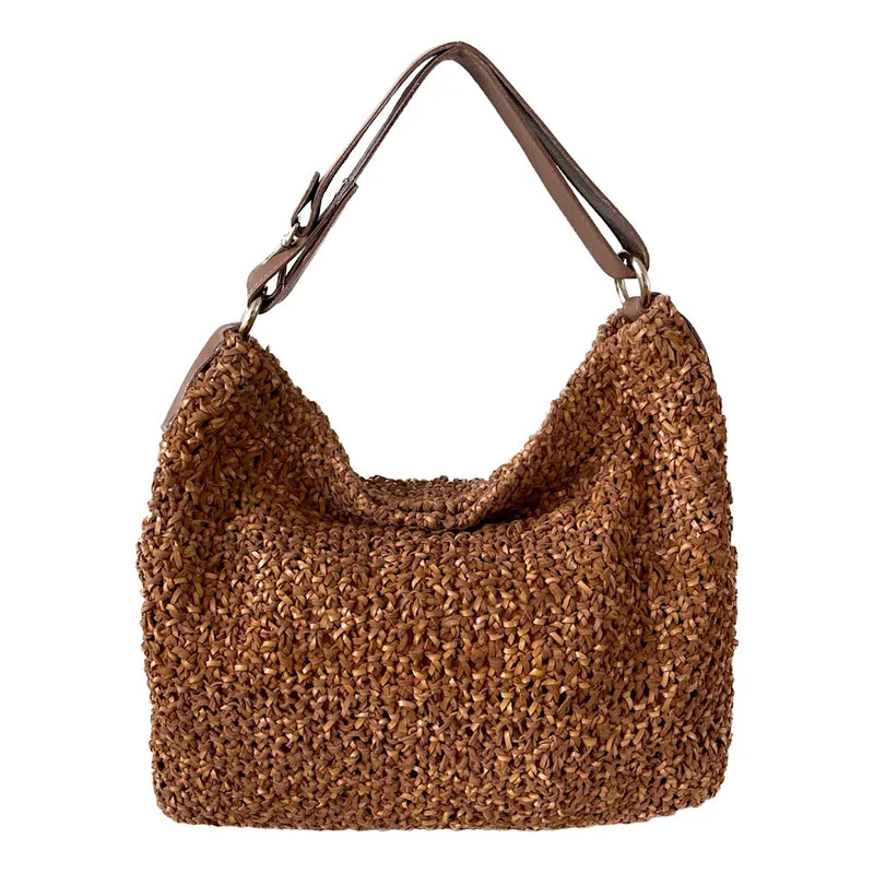 Bolsa Hobo Tricô Couro Alça Regulável Caramelo - Loja