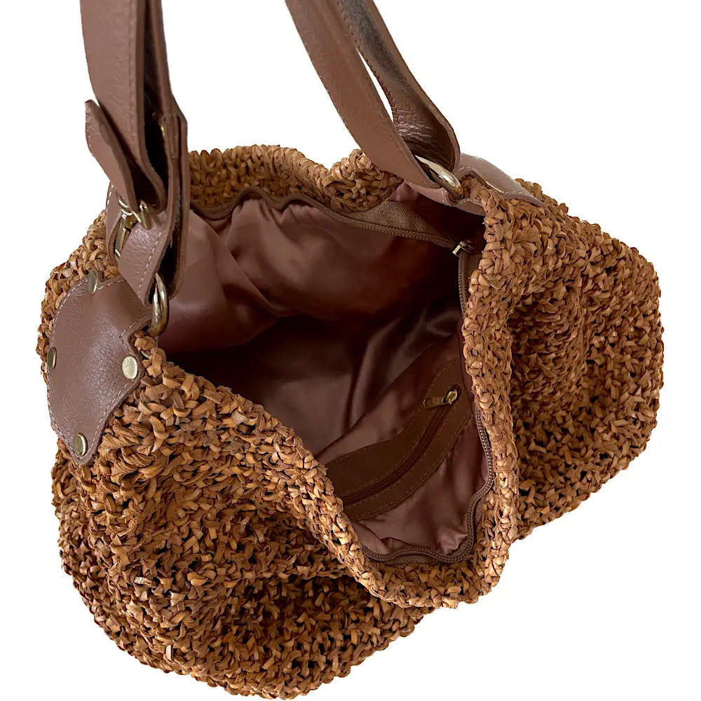 Bolsa Hobo Tricô Couro Alça Regulável Caramelo - Loja