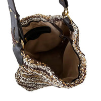 Bolsa Hobo Tricô Couro Alça Regulável Marrom - Vegana