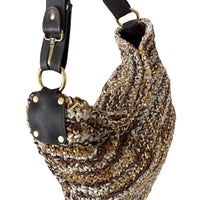Bolsa Hobo Tricô Couro Alça Regulável Marrom - Vegana