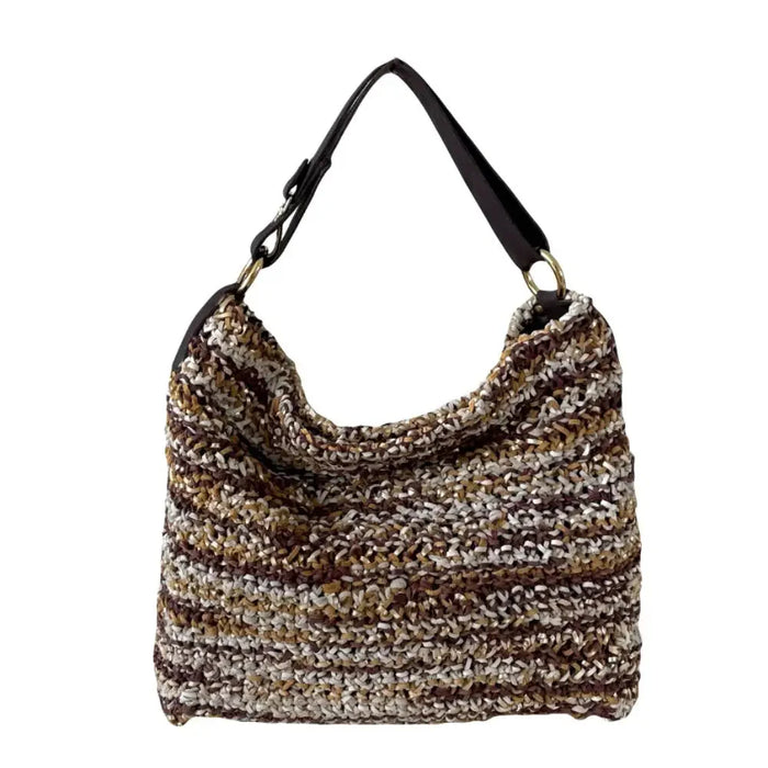 Bolsa Hobo Tricô Couro Alça Regulável Marrom - Vegana
