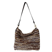 Bolsa Hobo Tricô Couro Alça Regulável Marrom - Vegana