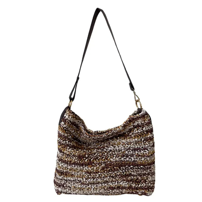 Bolsa Hobo Tricô Couro Alça Regulável Marrom - Vegana