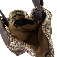 Bolsa Hobo Tricô Couro Alça Regulável Marrom - Vegana