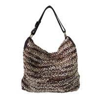 Bolsa Hobo Tricô Couro Alça Regulável Marrom - Vegana