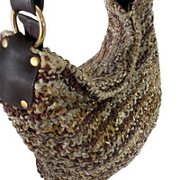 Bolsa Hobo Tricô Couro Alça Regulável Marrom - Vegana