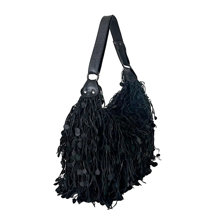 Bolsa Hobo Tricô Couro Moedas Preta - Vegana - Loja Online