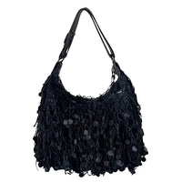 Bolsa Hobo Tricô Couro Moedas Preta - Vegana - Loja Online