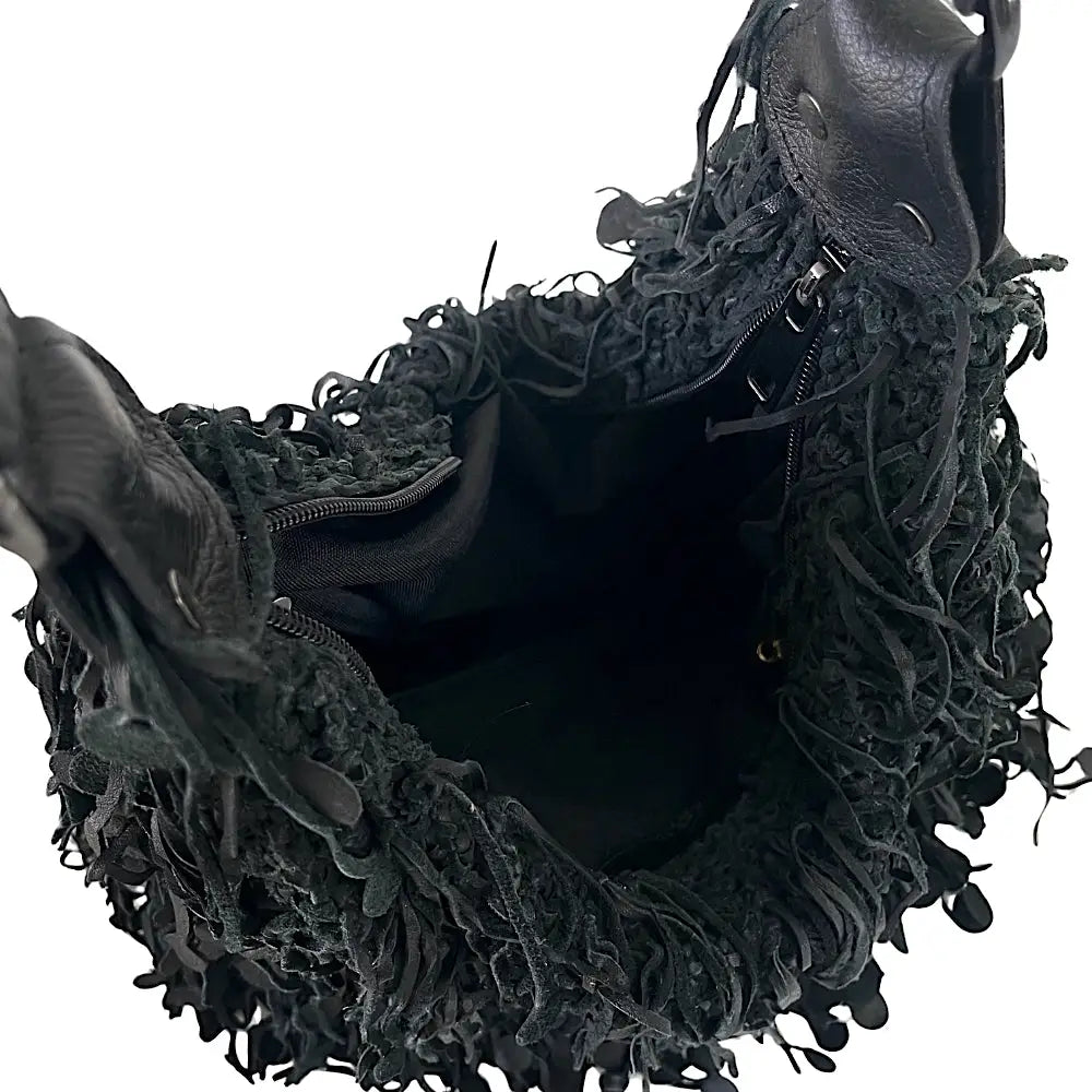Bolsa Hobo Tricô Couro Moedas Preta - Vegana - Loja Online