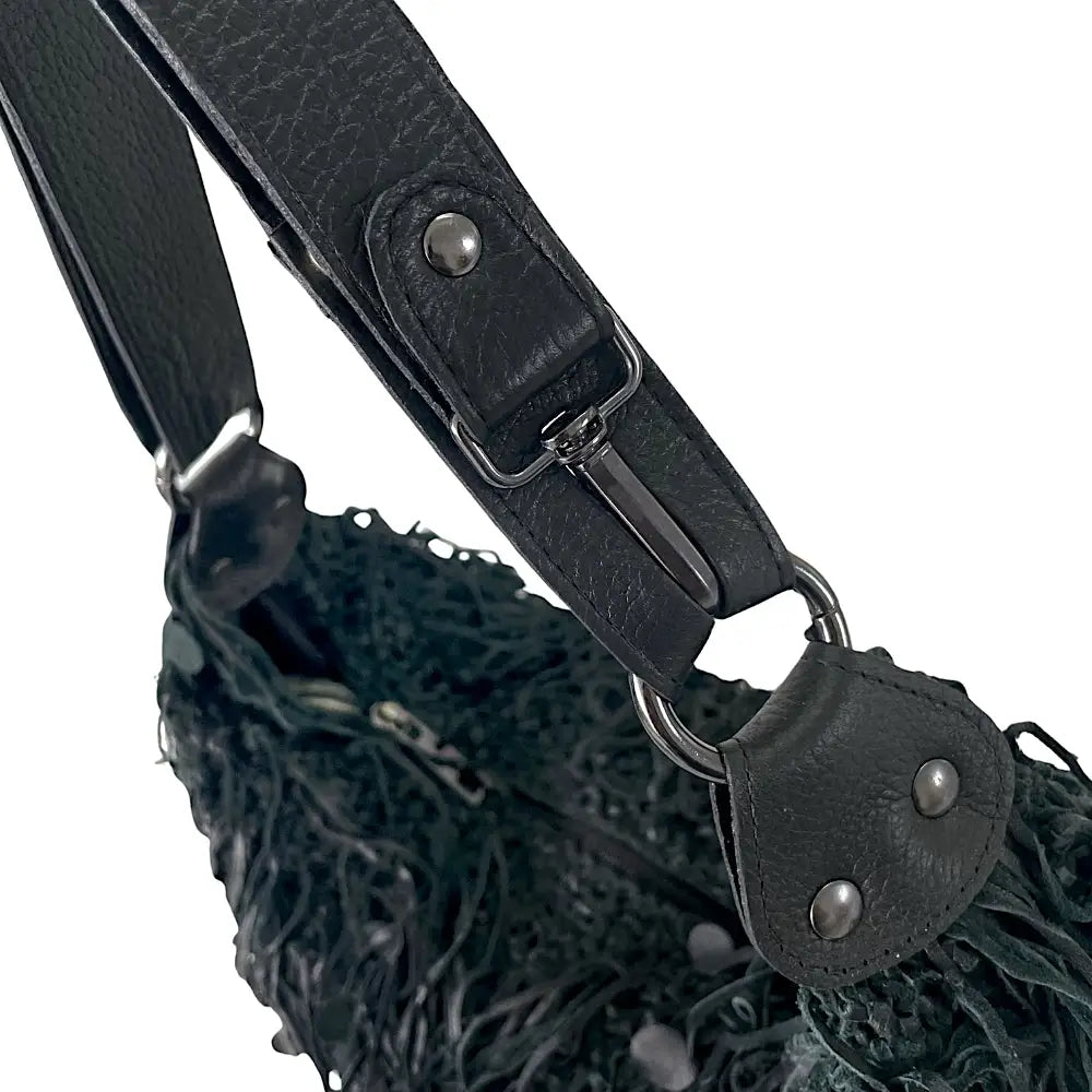 Bolsa Hobo Tricô Couro Moedas Preta - Vegana - Loja Online