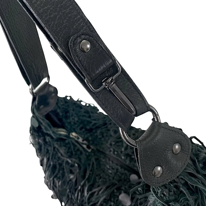 Bolsa Hobo Tricô Couro Moedas Preta - Vegana - Loja Online