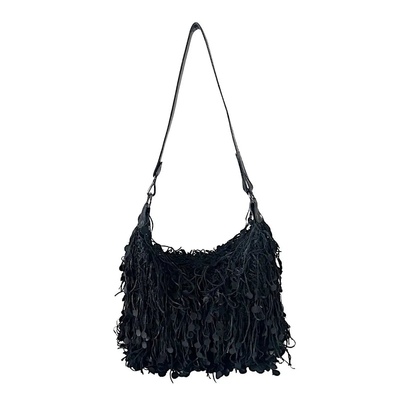 Bolsa Hobo Tricô Couro Moedas Preta - Vegana - Loja Online