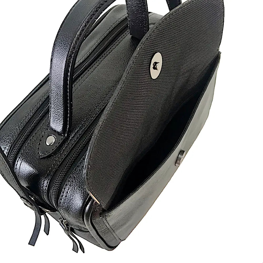 Bolsa Its! Crossbody Couro Média com Divisão Preta - Vegana