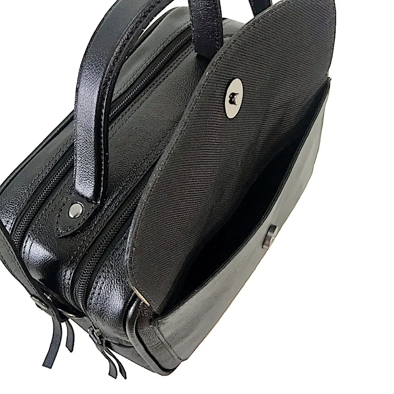 Bolsa Its! Crossbody Couro Média com Divisão Preta - Vegana