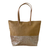 Bolsa tote grande em palha dourado e caramelo - loja online
