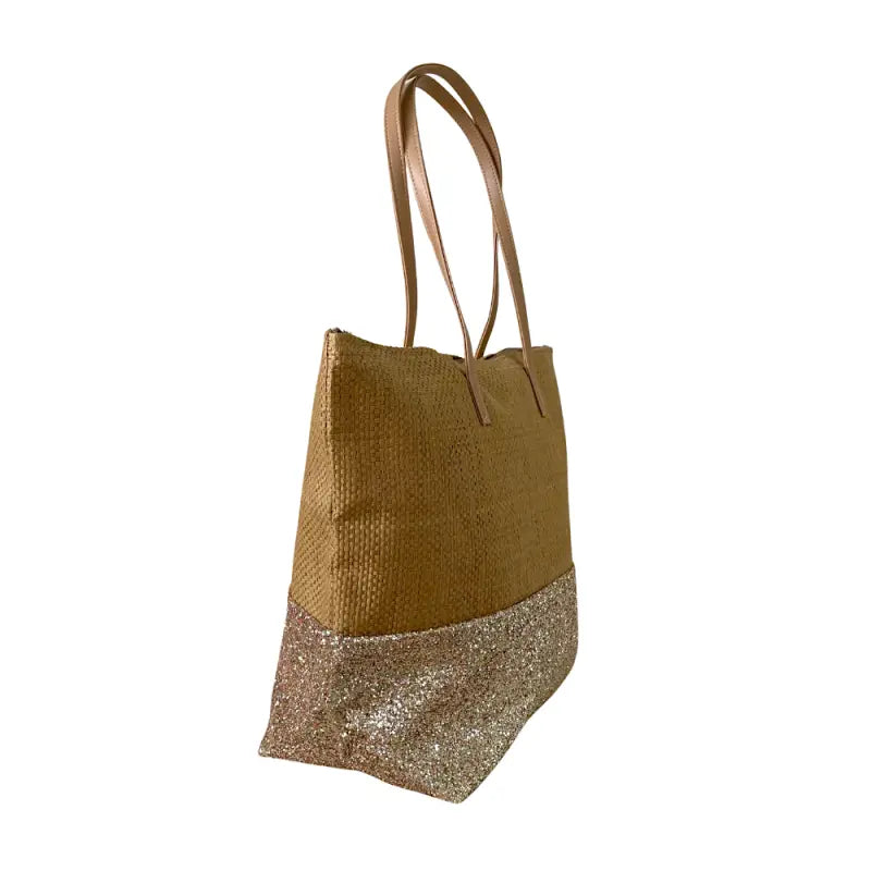 Bolsa tote grande em palha dourado e caramelo - loja online