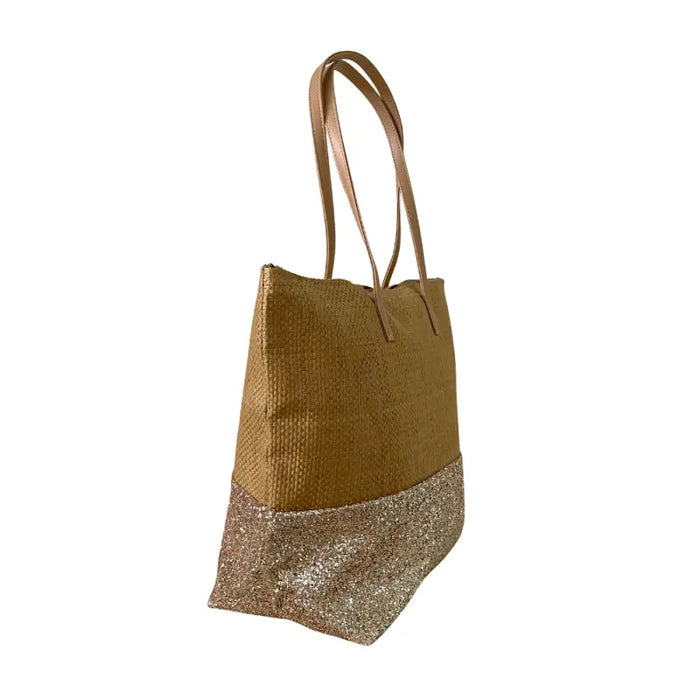 Bolsa tote grande em palha dourado e caramelo - loja online