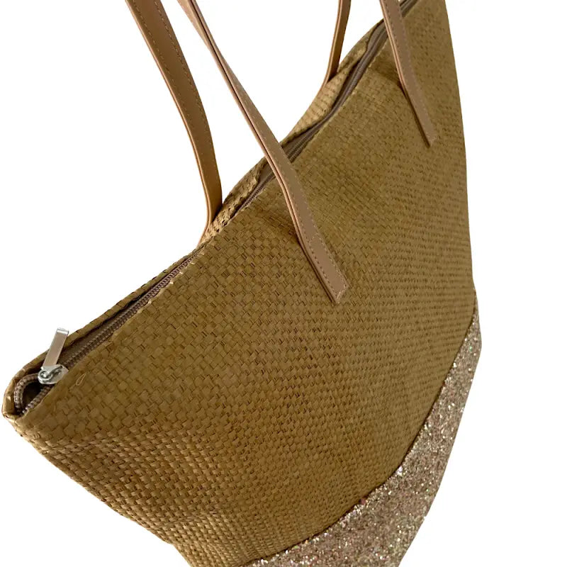 Bolsa tote grande em palha dourado e caramelo - loja online