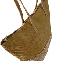 Bolsa tote grande em palha dourado e caramelo - loja online