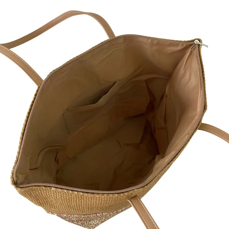 Bolsa tote grande em palha dourado e caramelo - loja online