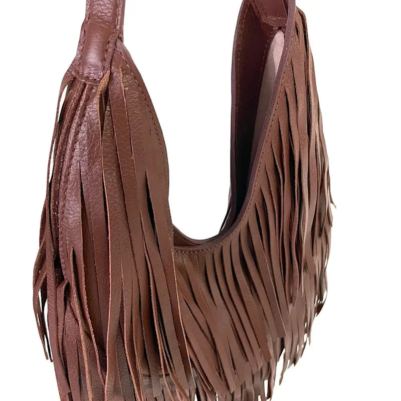 Bolsa Média em Couro com Franja Caramelo - Vegana - Loja