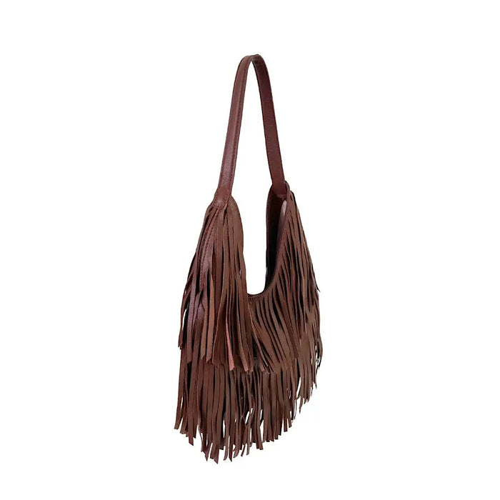 Bolsa Média em Couro com Franja Caramelo - Vegana - Loja