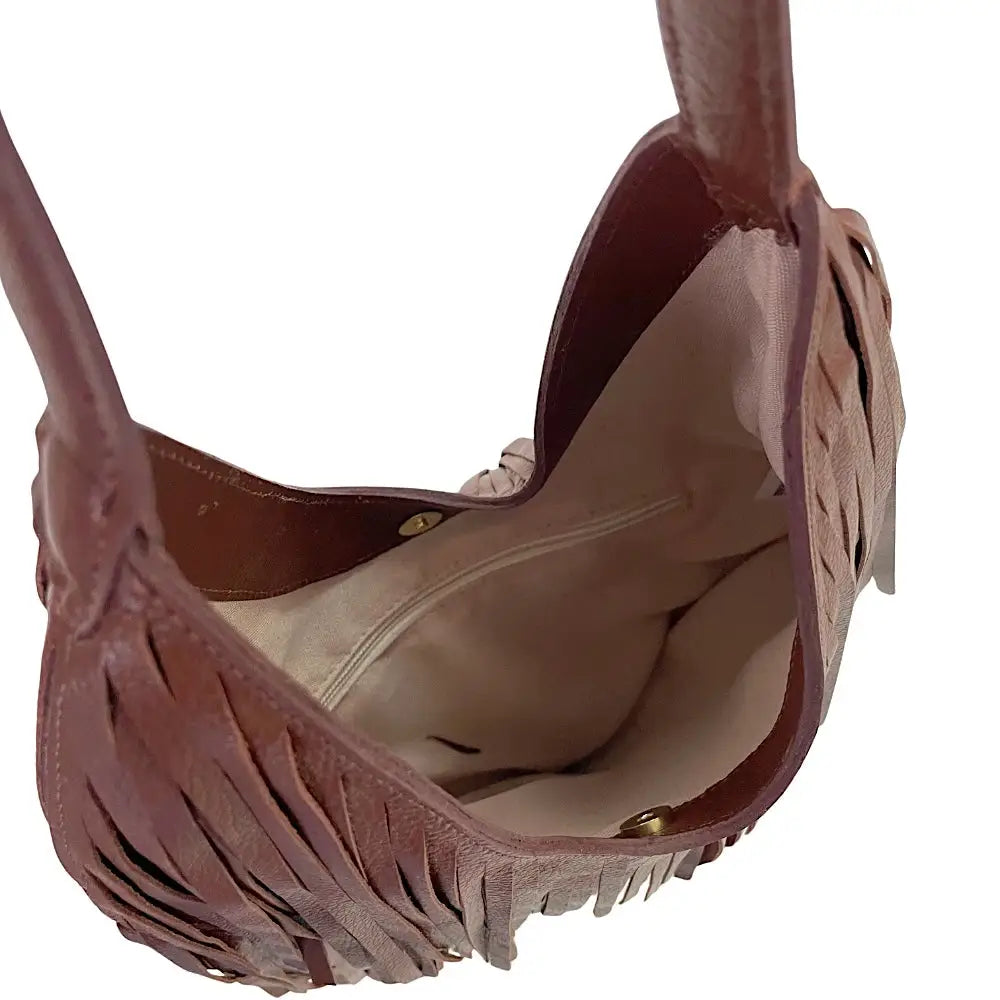 Bolsa Média em Couro com Franja Caramelo - Vegana - Loja