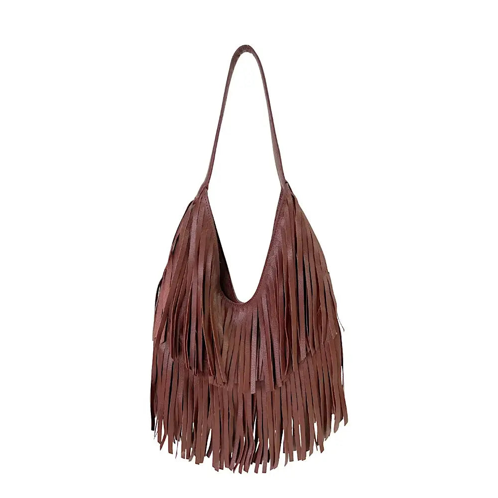 Bolsa Média em Couro com Franja Caramelo - Vegana - Loja