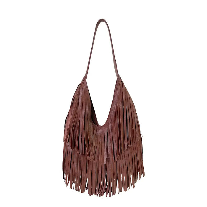 Bolsa Média em Couro com Franja Caramelo - Vegana - Loja