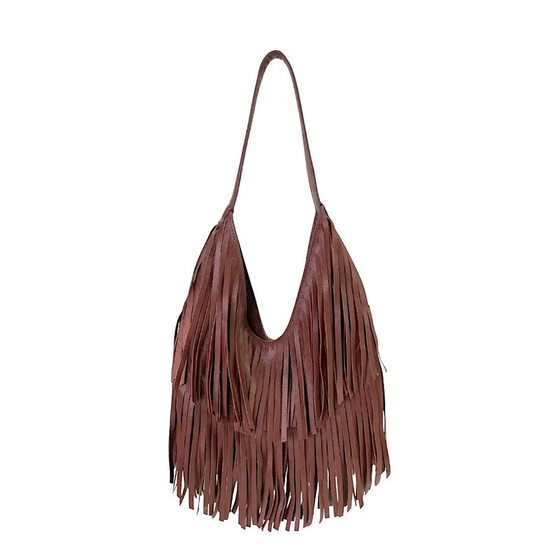 Bolsa Média em Couro com Franja Caramelo - Vegana - Loja