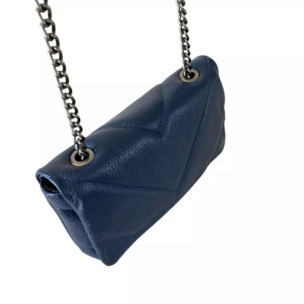 Bolsa Mini Bag Couro Matelassê Azul - Acessorio De Moda -