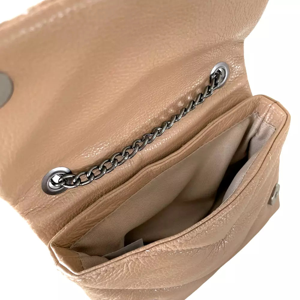 Bolsa Mini Bag Couro Matelassê Bege - Acessorio De Moda -