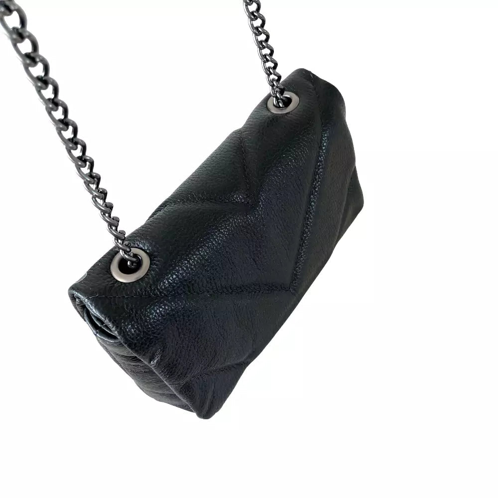 Bolsa Mini Bag Couro Matelassê Preta - Acessorio De Moda -