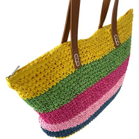 Bolsa palha listras coloridas amarela - loja online - praia