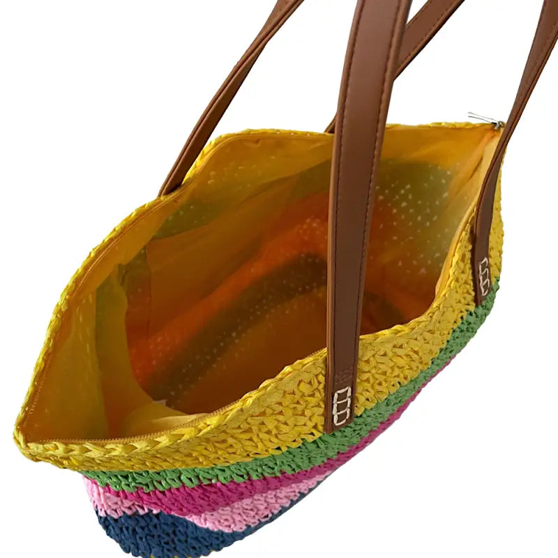 Bolsa palha listras coloridas amarela - loja online - praia