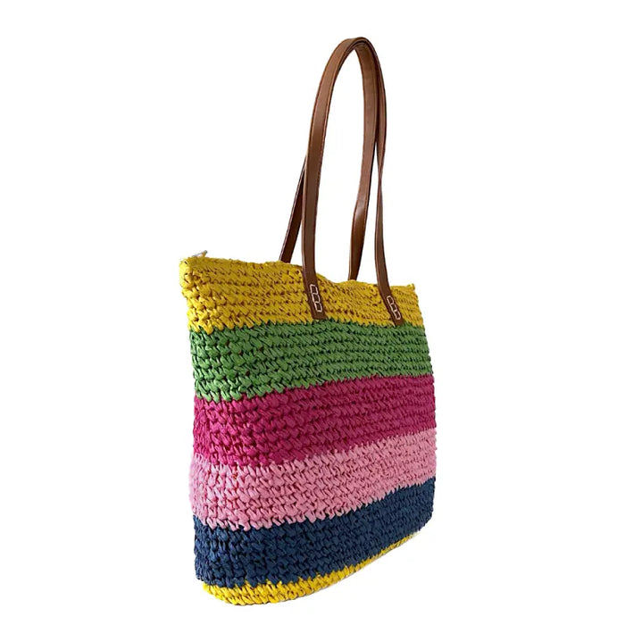 Bolsa palha listras coloridas amarela - loja online - praia