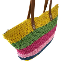 Bolsa Palha Listras Coloridas Amarela - Vegana - Loja