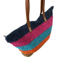 Bolsa Palha Listras Coloridas Azul Couro Loja Online Its