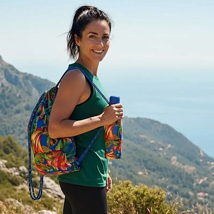 Bolsa praiana banana azul – estilo mochila saco versátil