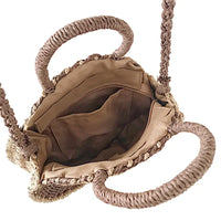 Bolsa Redonda em Palha Marrom Couro Loja Online Its