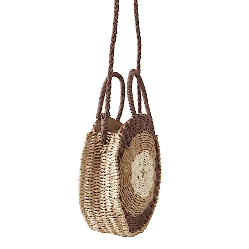 Bolsa Redonda em Palha Marrom Couro Loja Online Its