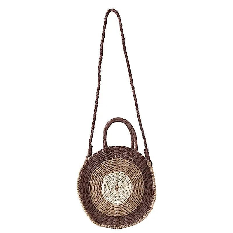 Bolsa Redonda em Palha Marrom Couro Loja Online Its
