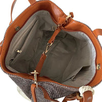 Bolsa shopper fibra listrada grande marrom: ótimo espaço para seus pertences