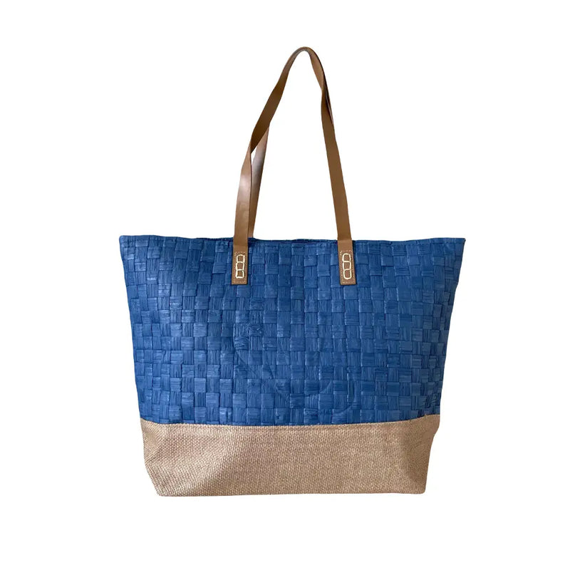 Bolsa Shopper Palha Azul - Acessorio De Moda - Couro Comprar