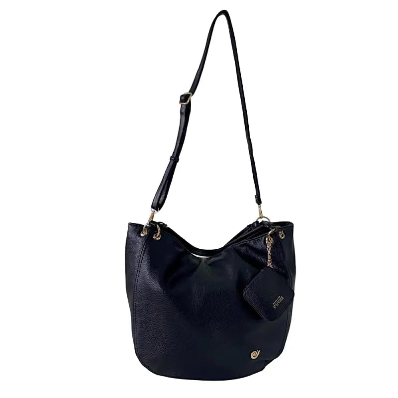 Bolsa shopper tote couro vegano preta com alça tiracolo