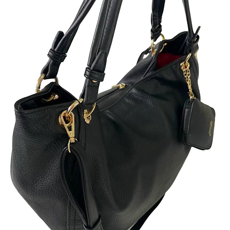 Bolsa shopper tote couro vegano preta com alça tiracolo