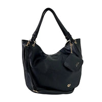 Bolsa shopper tote couro vegano preta com alça tiracolo