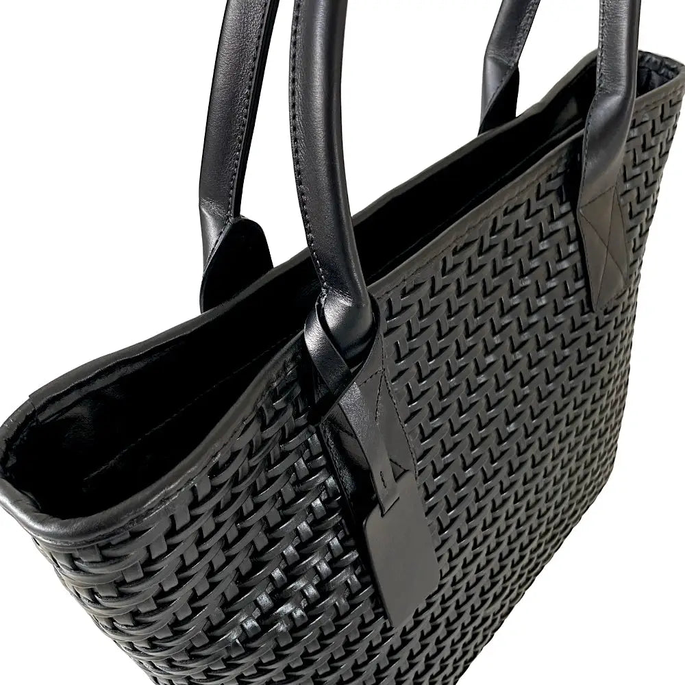 Bolsa Shopping em Couro Trançado Preto - Loja Online - Its