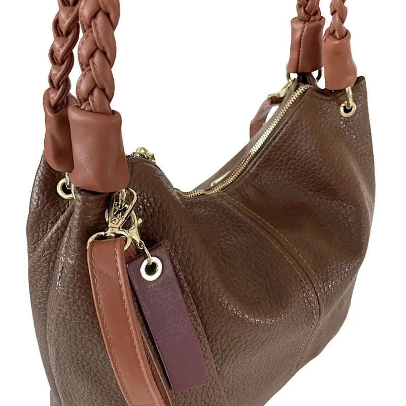 Bolsa shopping tote marrom couro vegano com alça trançada