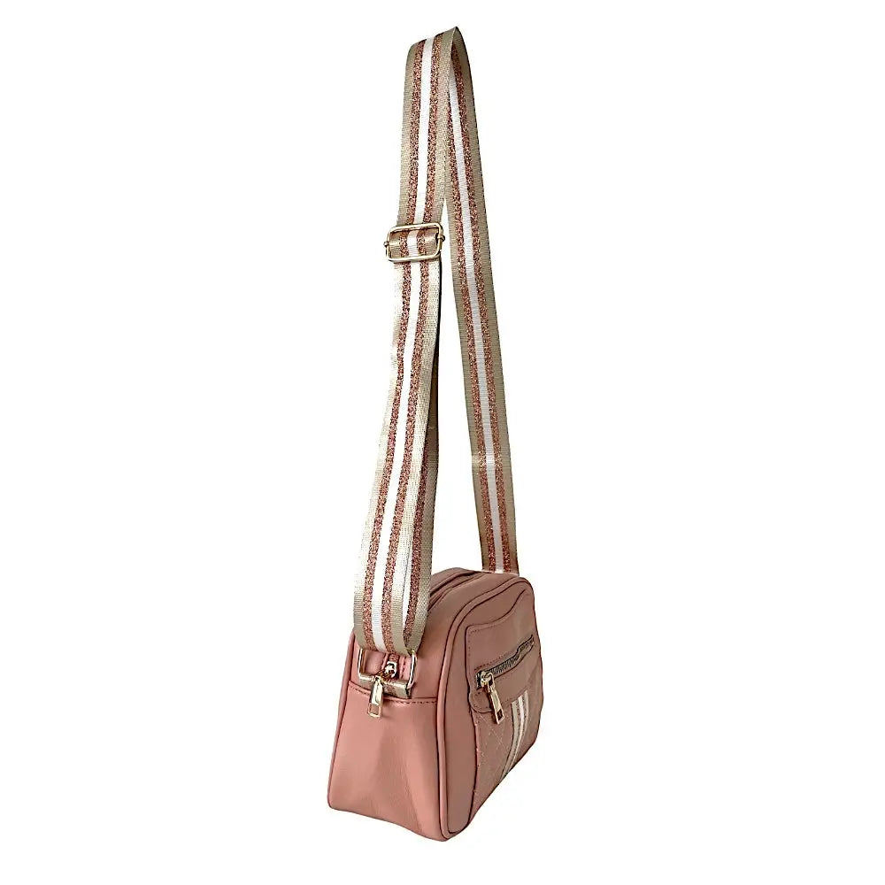 Bolsa Tiracolo com Alça Listrada Nude - Vegana - Loja